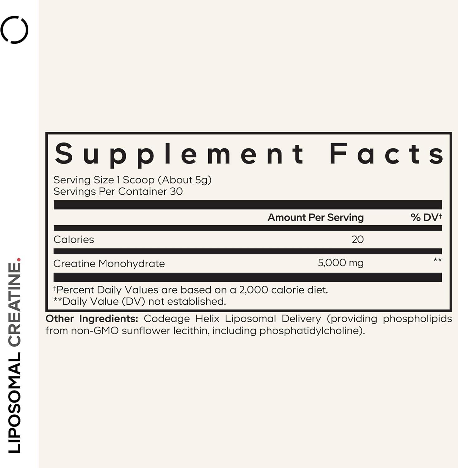 image:imageCodeage Liposomal Creatine Powder Supplement Pure Creatine Monohydrate 5000mg Pre Workout amp Post Workouts Unflavored Creatine Micronized Creatine Powder Creatinine for Sports 30 ServingsPowder