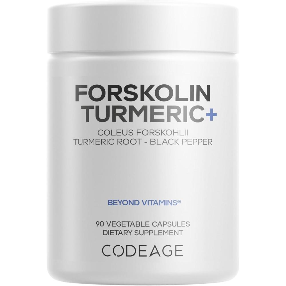 image:imageCodeage Forskolin Pure Forskolin Coleus Organic Turmeric Root Powder 95 Curcuminoids Bioperine Black Pepper 20 Standardized Coleus Forskohlii Supplement NonGMO 90 Capsules