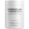 Codeage Forskolin, Pure Forskolin Coleus + Organic Turmeric Root Powder, 95% Curcuminoids + Bioperine Black Pepper – 20% Standardized Coleus Forskohlii Supplement – Non-GMO – 90 Capsules