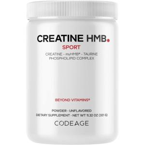 Codeage Creatine HMB+ Powder – Creatine Monohydrate, Taurine, myHMB Supplement, Vitamin D3 – Sports Support Supplement – Liposomal Delivery – Non-GMO, Unflavored – 11.32 oz