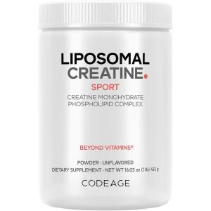 Codeage Liposomal Creatine Powder Supplement, Pure Creatine Monohydrate 5000mg, Pre Workout & Post Workouts – Unflavored Creatine, Micronized Creatine Powder – Creatinine for Sports – 30 Servings(Powder)