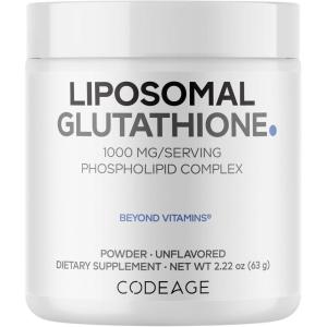Codeage Liposomal Glutathione Powder – 1,000 mg Vegan Reduced L-Glutathione per Serving, Liposomal Delivery – 2-Month Supply – Unflavored – Phospholipid – Non-GMO Gluten-Free – 2.22 Oz