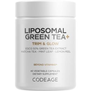 Codeage Liposomal Green Tea+ EGCG 50% Green Tea Extract, Organic Matcha Green Powder, Peppermint Leaf, Lemon Peel, Liposomal Delivery – Vegan Pils Supplement – Non-GMO – 60 Capsules