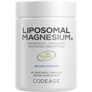 Codeage Liposomal Magnesium L-Threonate Supplement, Patented Magtein Magnesium Threonate for Brain Health, Memory and Cognitive Function Support, Bioavailable, Non-GMO – 90 Capsules