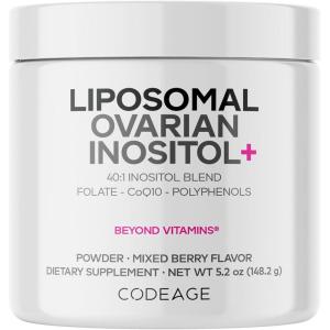 Codeage Liposomal Ovarian Inositol Powder – Myo-Inositol & D-Chiro-Inositol 40:1 Blend, Folate 5-MTHF, CoQ10, Pomegranate & Wild Blueberry – 2-Month Supply – Mixed Berry Flavor – Non-GMO, 60 Servings