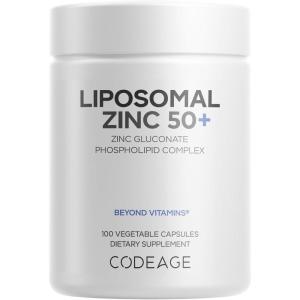 Codeage Liposomal Zinc Supplement – 3 Month Supply – One Per Day – 50 mg Zinc Gluconate Vitamin Pills – Essential Mineral Supplements Liposomal Delivery Matrix – Vegan Non-GMO – 100 Capsules