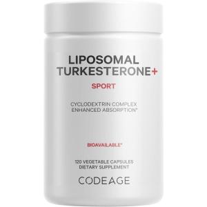 Codeage Turkesterone Supplement, 4-Month Supply, Hydroxypropyl-β-Cyclodextrin, Liposomal Delivery, Sports, Pre & Post-Workouts, Ajuga Turkestanica, Vegan, Gluten-Free, Non-GMO – 120 Capsules