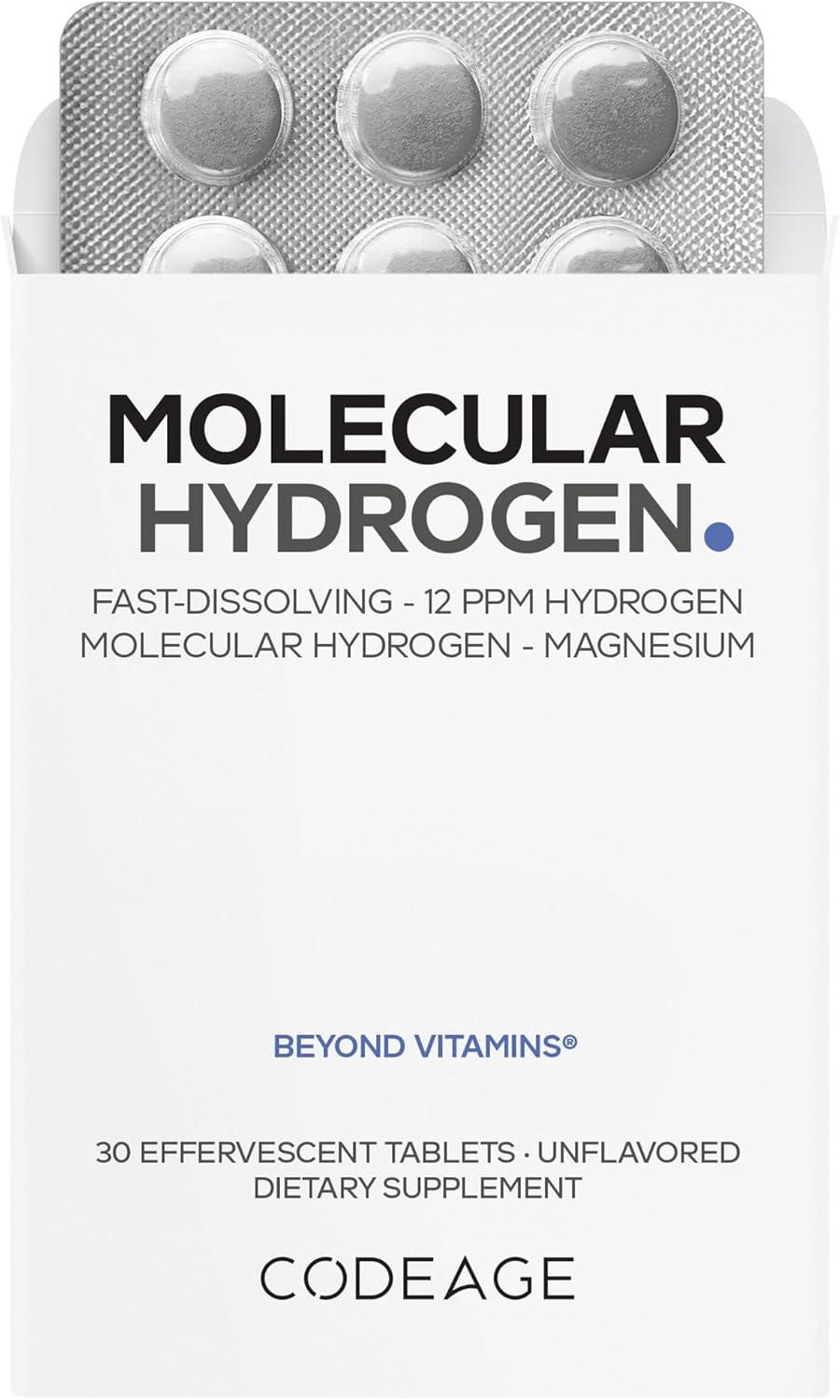image:imageCodeage Molecular Hydrogen Supplement FastDissolving 12 PPM Hydrogen Water Tablets with Elemental Magnesium Hydration Tablet Body Function Unflavored Vegan NonGMO GlutenFree 30 Tablets
