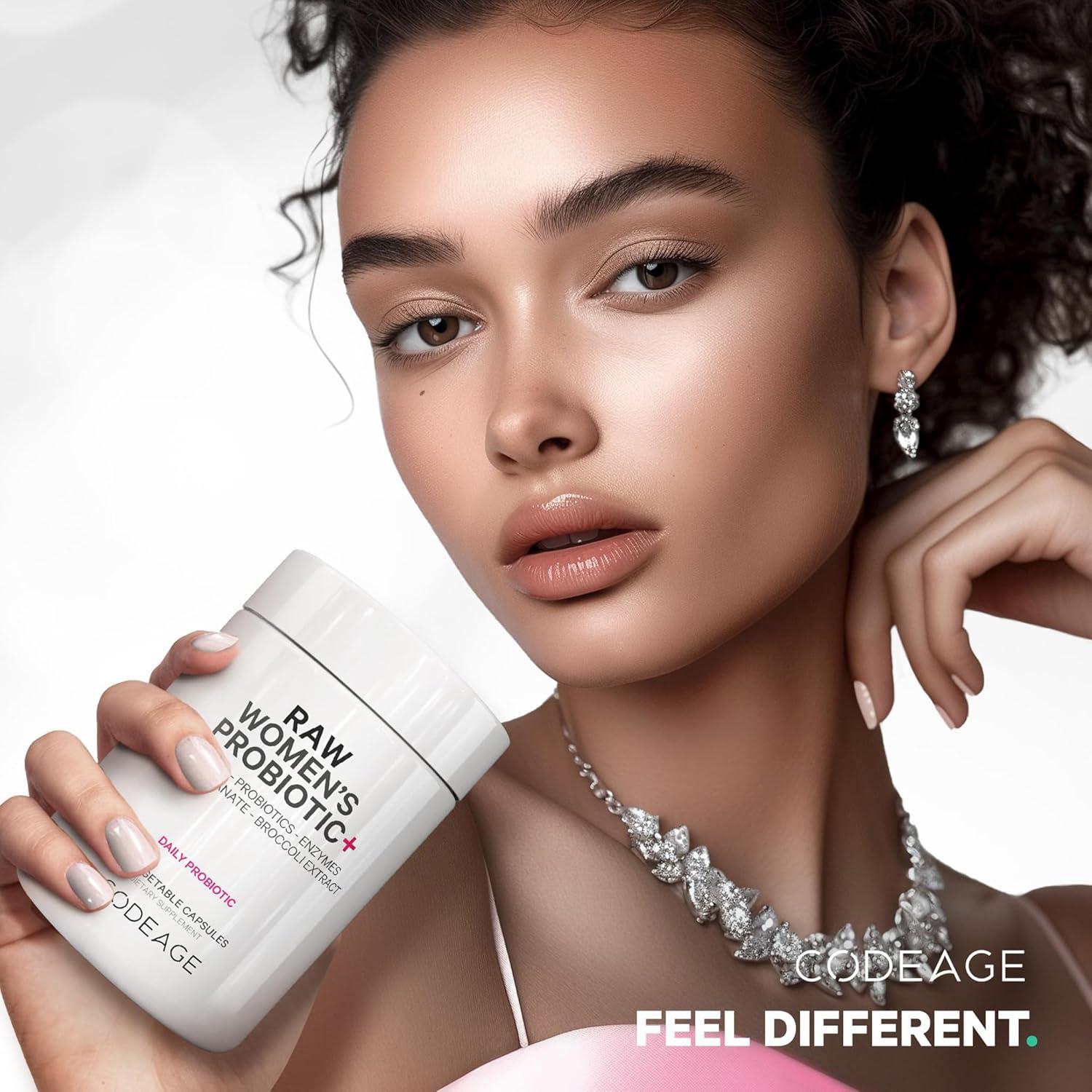 image:imageCodeage Raw Womens Probiotic Supplement 34 Probiotic Strains 100 Billion CFUs Digestive Enzymes Prebiotic Blend DIM Herbal Extracts Phytonutrients NonGMO 30 Capsules