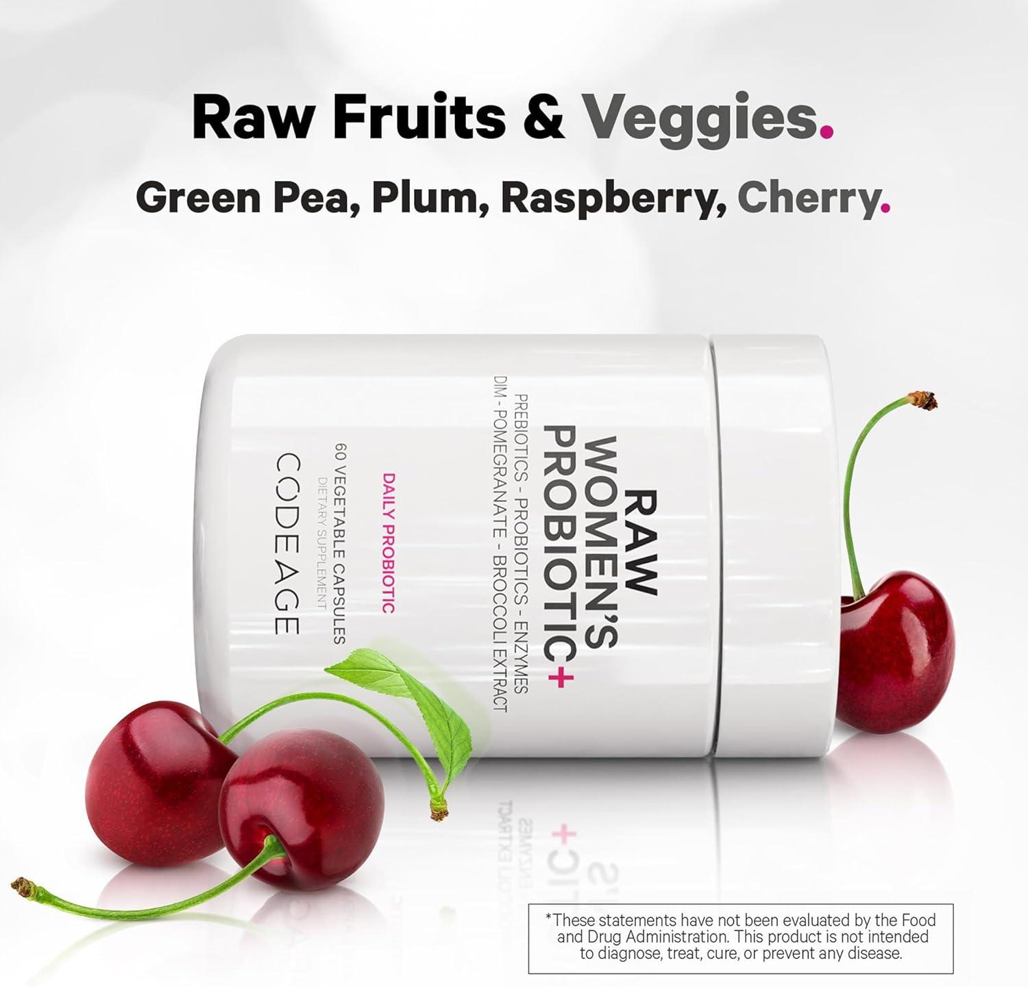 image:imageCodeage Raw Womens Probiotic Supplement 34 Probiotic Strains 100 Billion CFUs Digestive Enzymes Prebiotic Blend DIM Herbal Extracts Phytonutrients NonGMO 30 Capsules