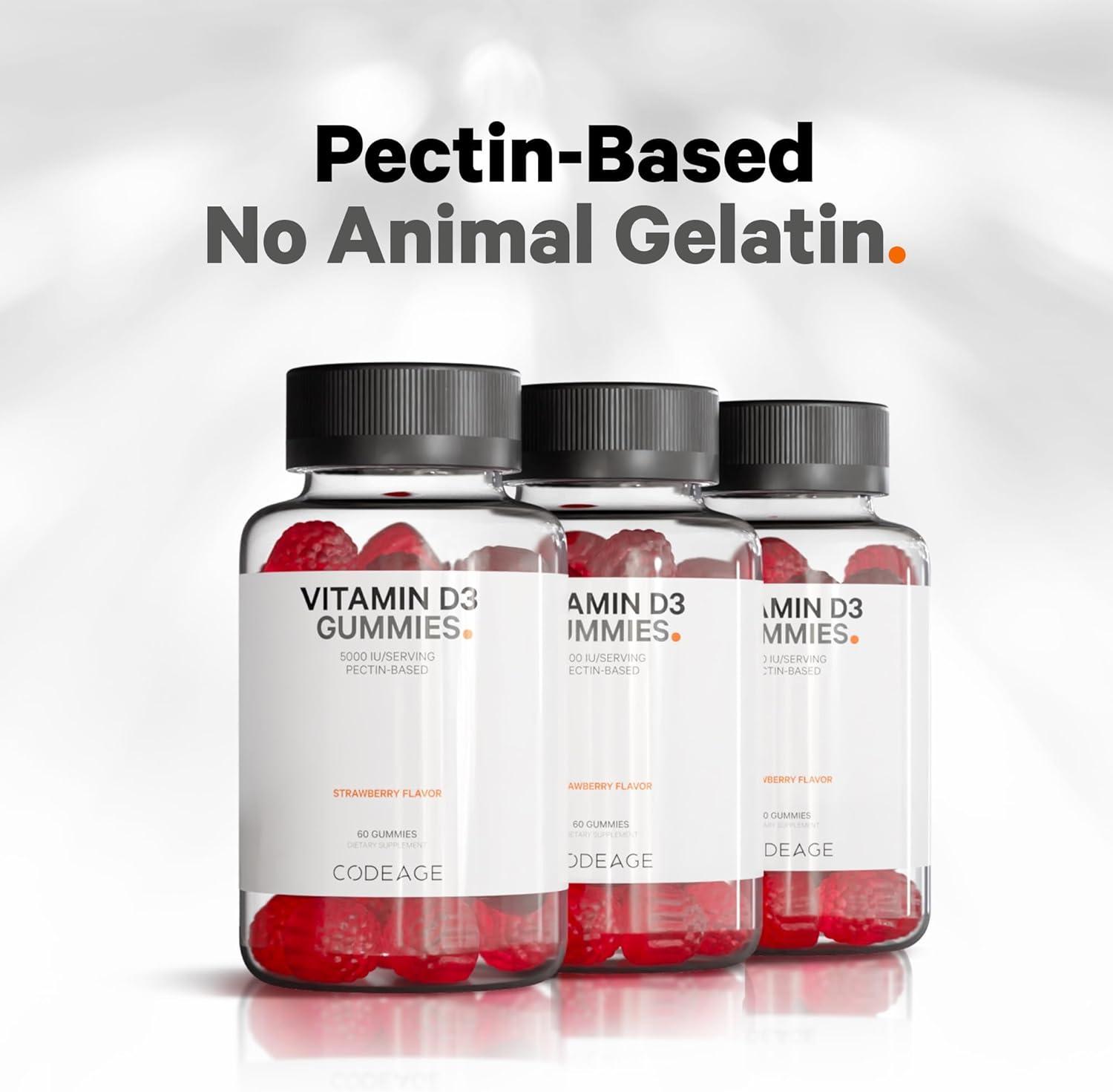 image:imageCodeage Vitamin D3 Gummy Vitamins Vitamin D3 5000 IU Gummies Cholecalciferol 125 mcg 2Month Supply Soft PectinBased Animal GelatinFree Vitamins Gummy Strawberry GlutenFree 60 Gummies