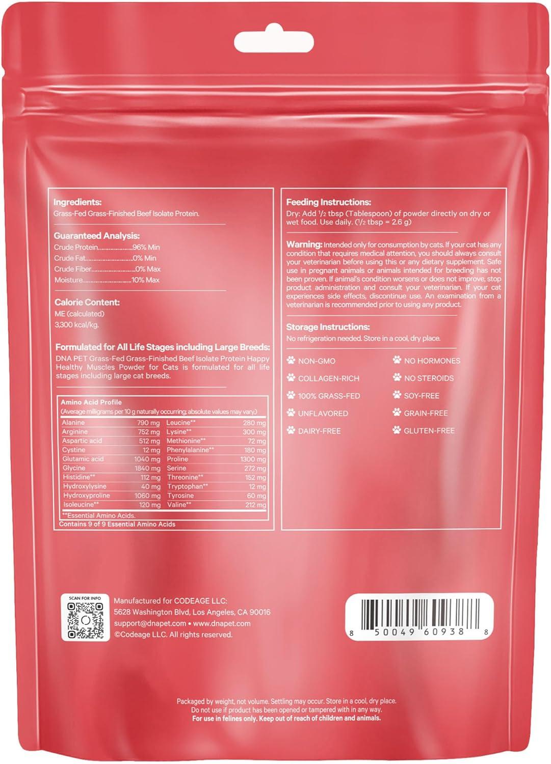 image:imageDNA PET Happy Healthy Muscles Supplement for Cats GrassFed Beef Protein Powder Collagen amp Amino AcidRich Pure Beef Isolate Suitable for All Life Stages Unflavored NonGMO 1058 Oz