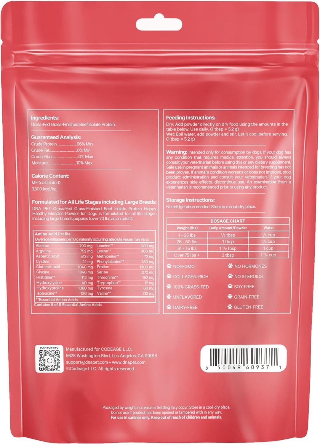 image:imageDNA PET Happy Healthy Muscles Supplement for Dogs GrassFed Beef Protein Powder Rich in Collagen and Amino Acids Pure Beef Isolate Protein All Life Stages Unflavored amp NonGMO 1058 Oz