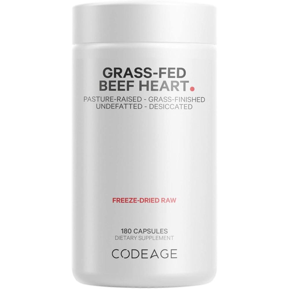 image:imageCodeage Grass Fed Beef Heart Supplement Freeze Dried NonDefatted Desiccated Glandular Supplements Bovine Meat amp Liver Pills Beef Vitamins for Heart NonGMO 180 Capsules
