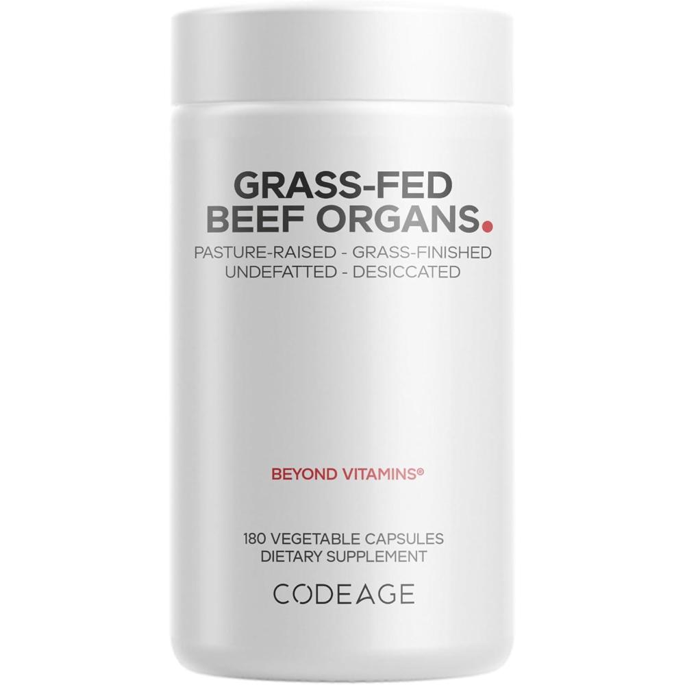 image:imageCodeage Grass Fed Beef Organs Supplement  Glandulars Supplements  Freeze Dried NonDefatted Desiccated Liver Heart Kidney Pancreas amp Spleen Bovine Pills  Beef Vitamins  NonGMO 180 Capsules1