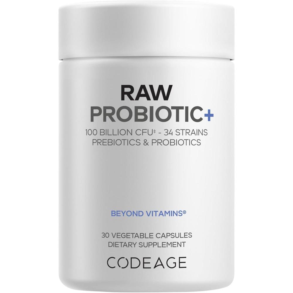 image:imageCodeage Raw Probiotic 100 Billion CFU Probiotic Supplement with 34 Strains Prebiotics amp Digestive Enzymes Wild Kefir Culture NonGMO 30 Capsules