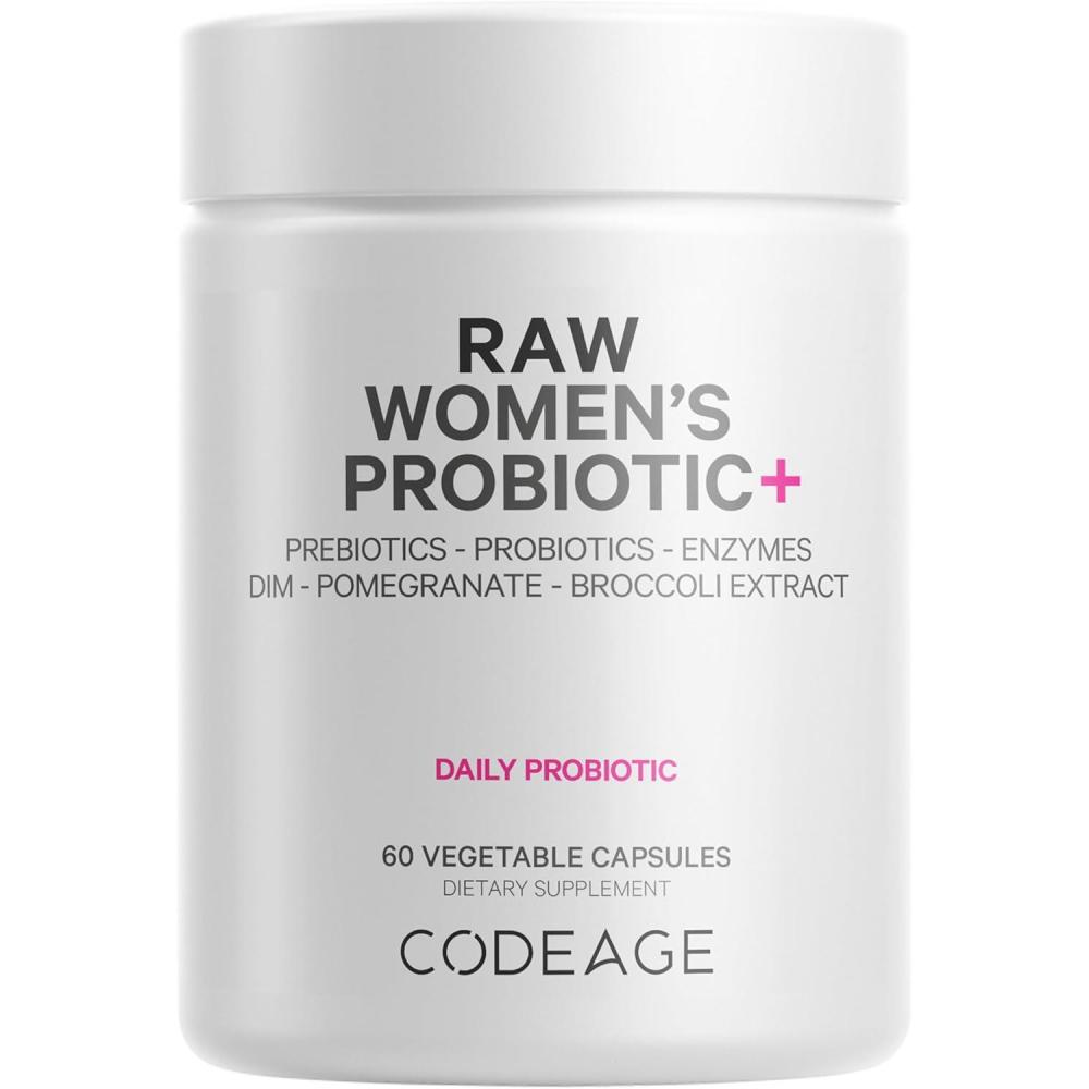 image:imageCodeage Raw Womens Probiotic Supplement 34 Probiotic Strains 100 Billion CFUs Digestive Enzymes Prebiotic Blend DIM Herbal Extracts Phytonutrients NonGMO 30 Capsules