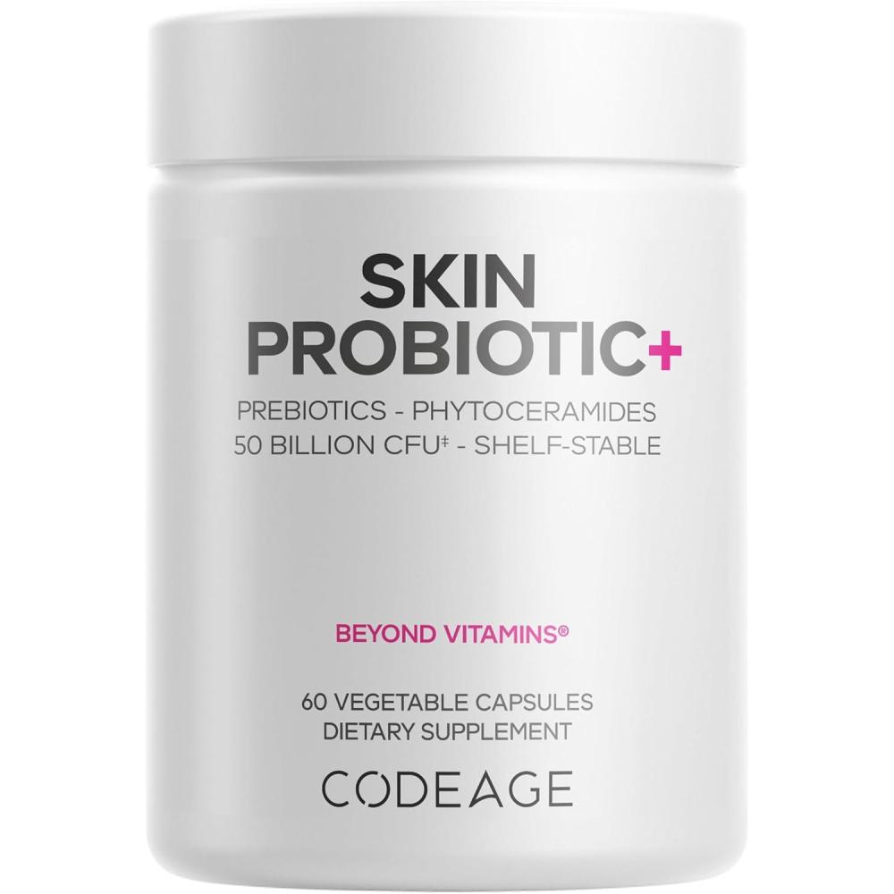 image:imageCodeage Skin Probiotics Prebiotics Skin Care Routine Supplement 50 Billion CFU Ayurvedic Botanical Herbs Face Probiotics Shelf Stable Cleanser NonGMO Vegan 60 Capsules