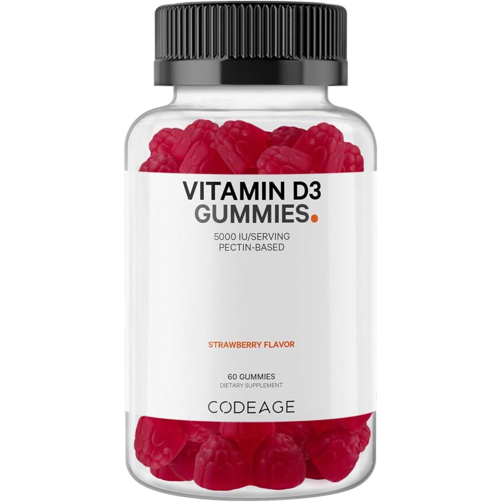 image:imageCodeage Vitamin D3 Gummy Vitamins Vitamin D3 5000 IU Gummies Cholecalciferol 125 mcg 2Month Supply Soft PectinBased Animal GelatinFree Vitamins Gummy Strawberry GlutenFree 60 Gummies