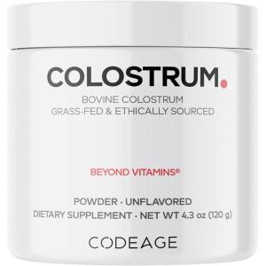 Codeage Bovine Colostrum Powder Supplement 4-Month Supply, 1000mg per Serving, Grass-Fed Ethically Sourced, Immunoglobulin-Rich Prized First Milk, Cold-Chain Pasteurized, Agglomerated, Non-GMO, 4.3 OZ