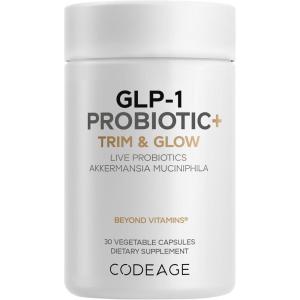 Codeage GLP-1 Probiotic+ – Live Probiotics Akkermansia, Clostridium, Bifidobacterium, Chicory Inulin Probiotic, Prebiotics & Postbiotics Supplement – 500 Million AFU – 30 Capsules