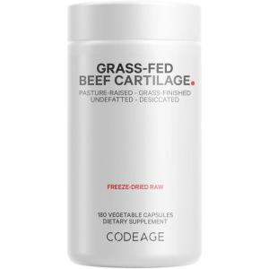 Codeage Grass Fed Beef Cartilage Supplement – Freeze Dried, Non-Defatted, Desiccated Beef Tracheal Bovine Cartilage & Liver Pills – Pasture Raised Argentina Beef Vitamins – Non-GMO -180 Capsules
