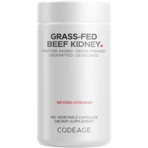 Codeage Grass Fed Beef Kidney Supplement – Freeze Dried, Non-Defatted, Desiccated Glandulars Nutrition Bovine Pills – Pasture Raised Beef Vitamins – Non-GMO -180 Capsules