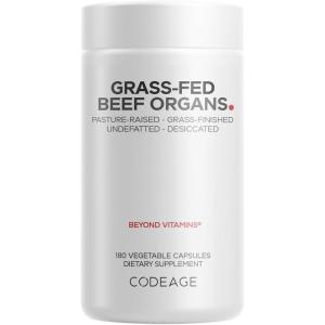 Codeage Grass Fed Beef Organs Supplement – Glandulars Supplements – Freeze Dried, Non-Defatted, Desiccated Liver, Heart, Kidney, Pancreas & Spleen Bovine Pills – Beef Vitamins – Non-GMO -180 Capsules(1)