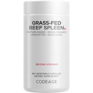 Codeage Grass Fed Beef Spleen Supplement – 2-Month Supply – Freeze Dried, Non-Defatted, Desiccated Bovine Pills Glandulars Meat – Pasture Raised Beef Vitamins for Spleen -180 Capsules