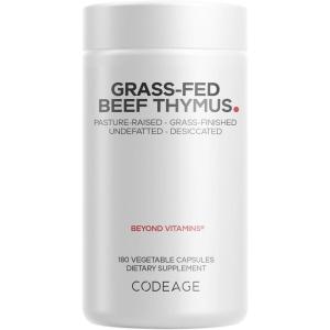Codeage Grass Fed Beef Thymus Supplement Superfood, Freeze Dried, Non-Defatted, Desiccated Thymus & Liver Pills, Glandulars Meat, Pasture Raised Beef Vitamins, Non-GMO, 180 Capsules