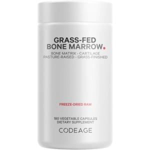 Codeage Grass-Fed Bone Marrow Supplement – Freeze-Dried, Non-Defatted Beef Bone Matrix & Cartilage – 1500mg per Serving, 180 Capsules