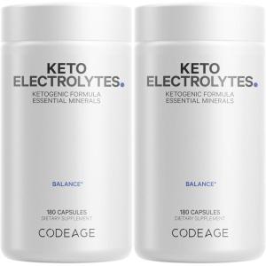 Codeage Keto Electrolytes Supplement – Vegan Electrolyte Tablets w Magnesium, Potassium, Calcium & Salt – Electrolyte Powder Salt Pills & Drink Hydration Supplements – Non-GMO, Keto Diet – 2 Pack