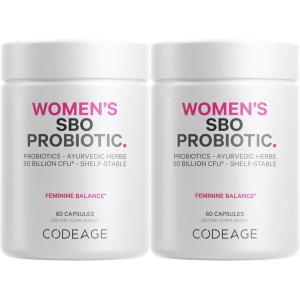 Codeage Women’s Probiotics Supplement – 50 Billion CFUs – SBO Probiotics & Prebiotics – Cranberries – Feminine Health – Fermented Botanical Blend, Whole Food Supplement – Vegan, Non-GMO – 60 Capsules(60 Count (Pack of 2))