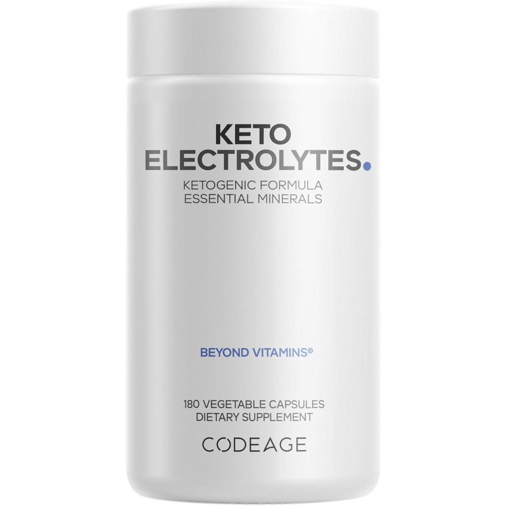 image:imageCodeage Keto Electrolytes Supplement Vegan Electrolyte Tablets w Magnesium Potassium Calcium amp Salt Electrolyte Powder Salt Pills amp Drink Hydration Supplements NonGMO Keto Diet 180 Capsules