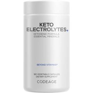 Codeage Keto Electrolytes Supplement – Vegan Electrolyte Tablets w Magnesium, Potassium, Calcium & Salt – Electrolyte Powder Salt Pills & Drink Hydration Supplements – Non-GMO Keto Diet – 180 Capsules