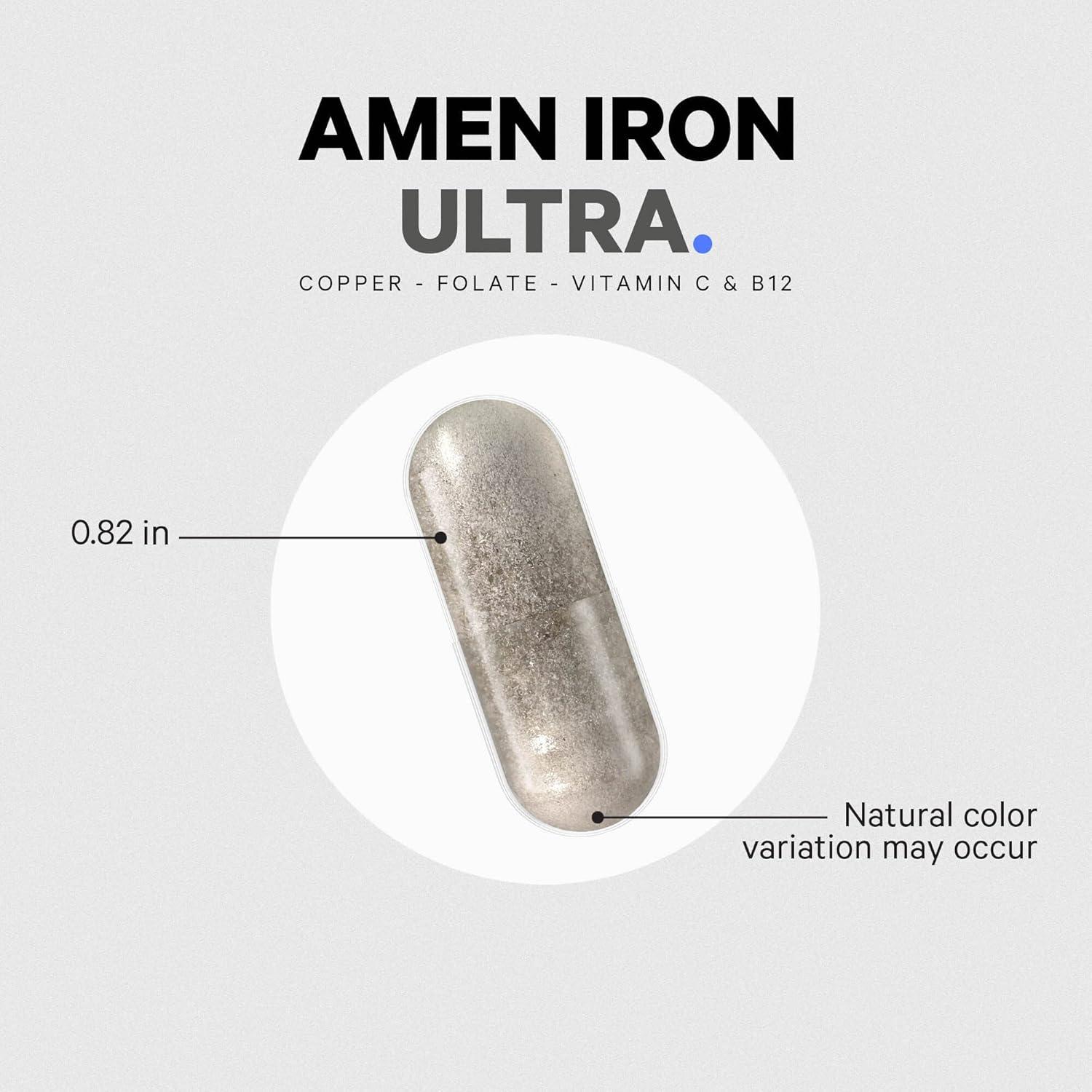image:imageAmen Iron Ultra Supplement Copper Folate Vitamin C and B122Month Supply Ferrous Sulfate Iron Vitamin 65mg Per Serving Folic Acid NonGMO Pills 60 Capsules