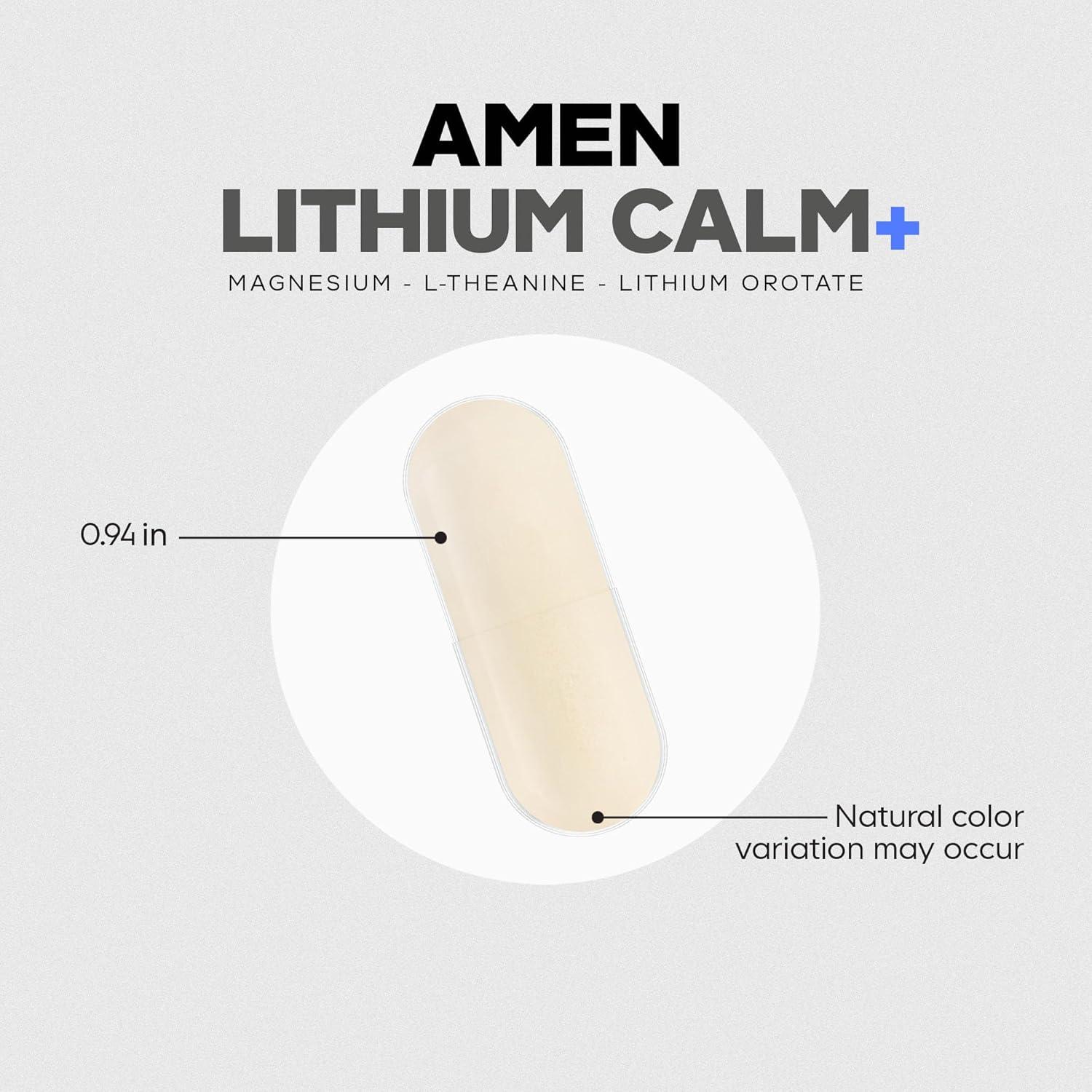 image:imageAmen Lithium Calm Supplement Lithium Orotate Pills with Magnesium Glycinate amp Oxide LTheanine GlutenFree NonGMO 60 Capsules