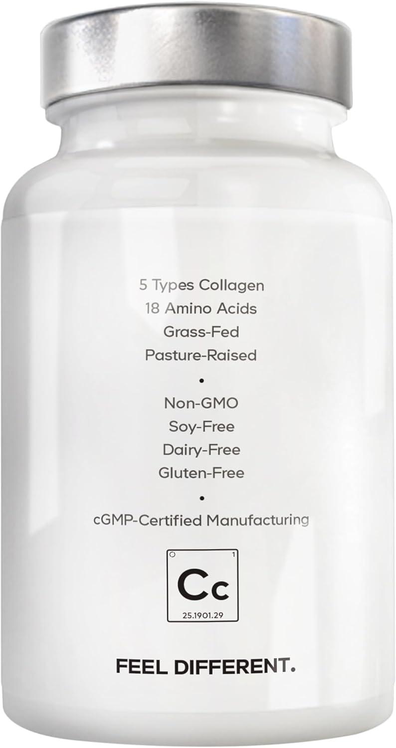 image:imageAmen Multi Collagen Peptides Capsules with Hyaluronic Acid and Vitamin C 5 Types of Collagen Protein Type I II III V X Grass Fed Hydrolyzed 18 Amino Acids Collagen Supplement 90 Pills