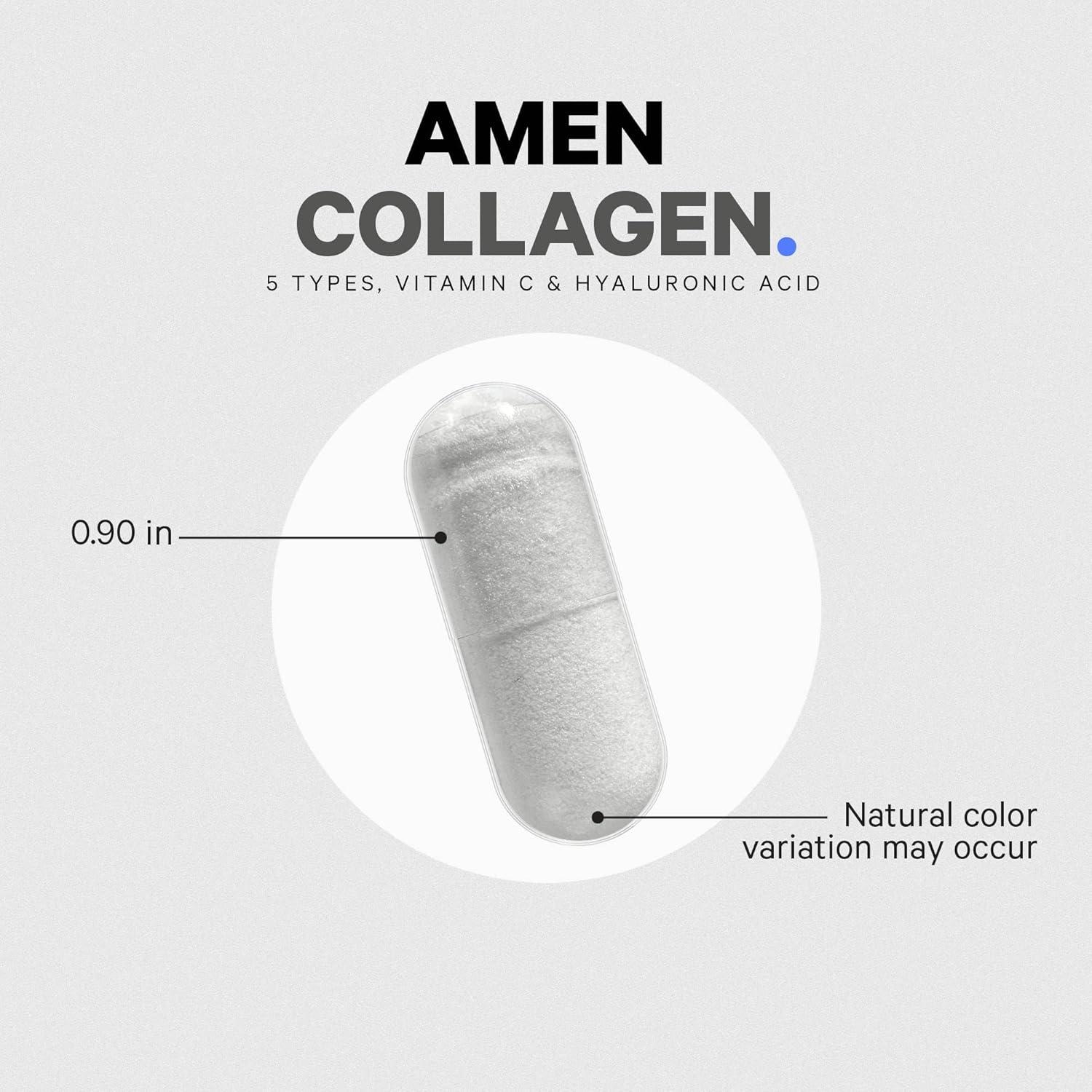 image:imageAmen Multi Collagen Peptides Capsules with Hyaluronic Acid and Vitamin C 5 Types of Collagen Protein Type I II III V X Grass Fed Hydrolyzed 18 Amino Acids Collagen Supplement 90 Pills