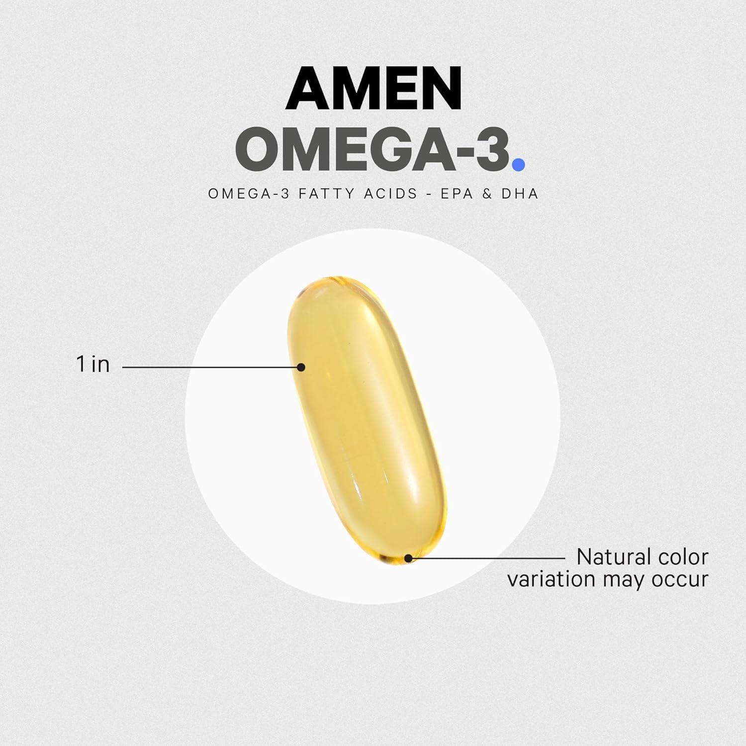 image:imageAmen Omega3 Supplement 1500mg HighPotency Daily Omega 3 EPA and DHA Fatty Acids Fish Oil 45Day Supply Fatty Acid Supplements Fish Oil Pills NonGMO 90 Soft Gels Capsules