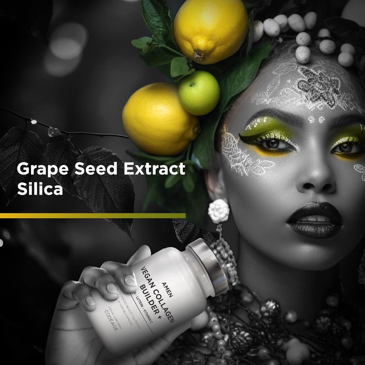 image:imageAmen PlantBased Vegan Collagen Builder Supplement Organic Whole Foods Lutein Vitamin C Biotin Lysine Proline Collagen Boosters Organic Cranberry Lemon Strawberry Once A Day 30 Capsules