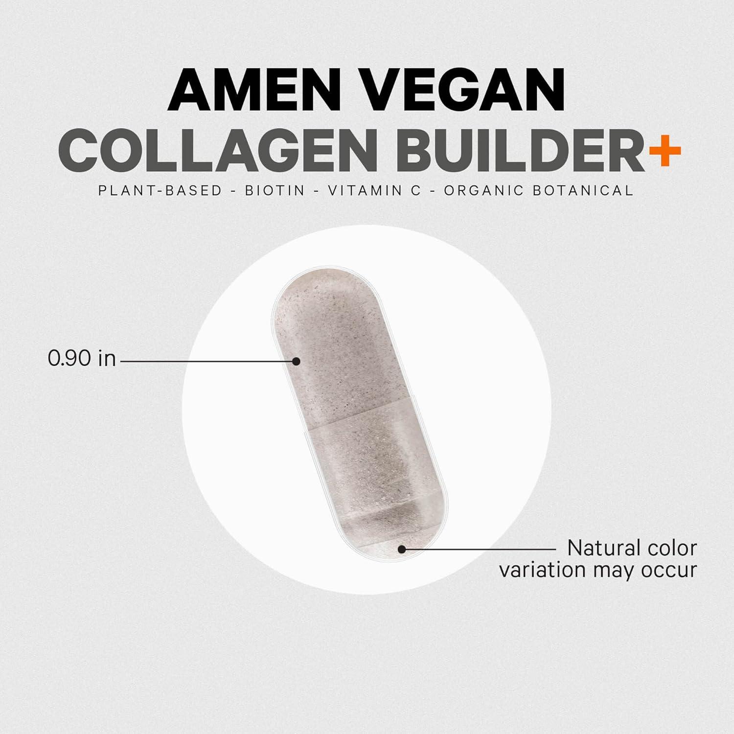 image:imageAmen PlantBased Vegan Collagen Builder Supplement Organic Whole Foods Lutein Vitamin C Biotin Lysine Proline Collagen Boosters Organic Cranberry Lemon Strawberry Once A Day 30 Capsules