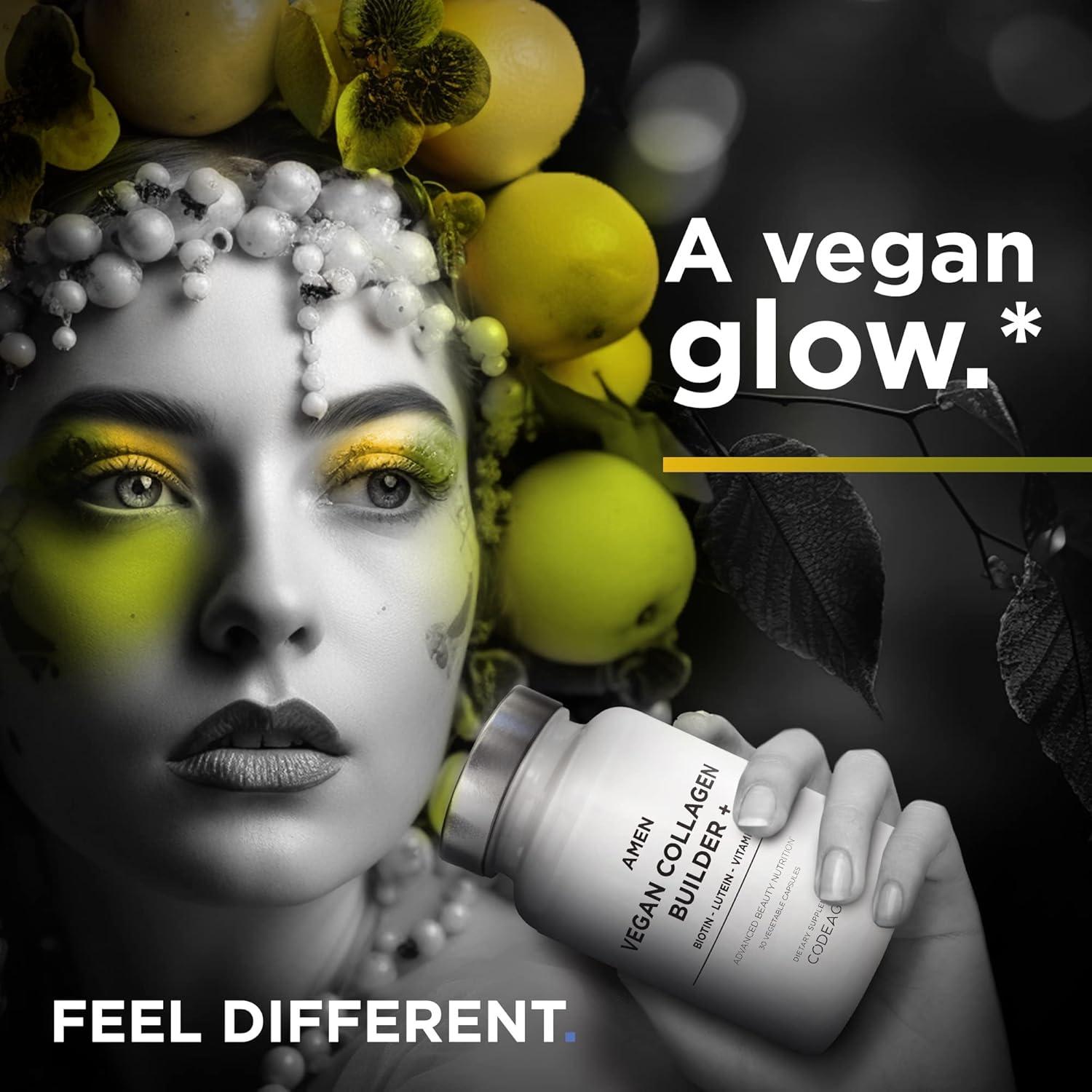 image:imageAmen PlantBased Vegan Collagen Builder Supplement Organic Whole Foods Lutein Vitamin C Biotin Lysine Proline Collagen Boosters Organic Cranberry Lemon Strawberry Once A Day 30 Capsules