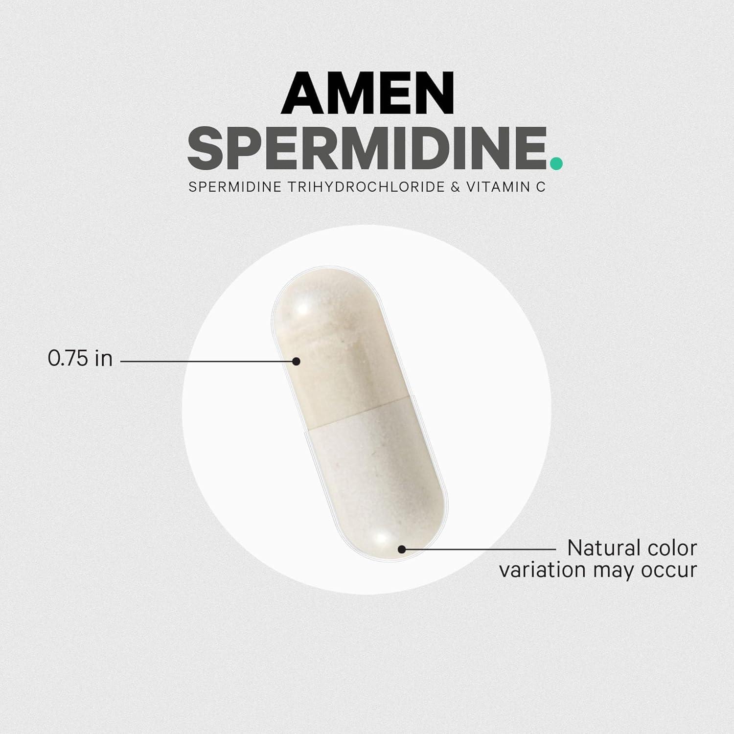 image:imageAmen Spermidine Supplement Spermidine Trihydrochloride Pills with Vitamin C Ascorbic Acid Only 1 Capsule Per Serving Vegan NonGMO GlutenFree 30 Capsules