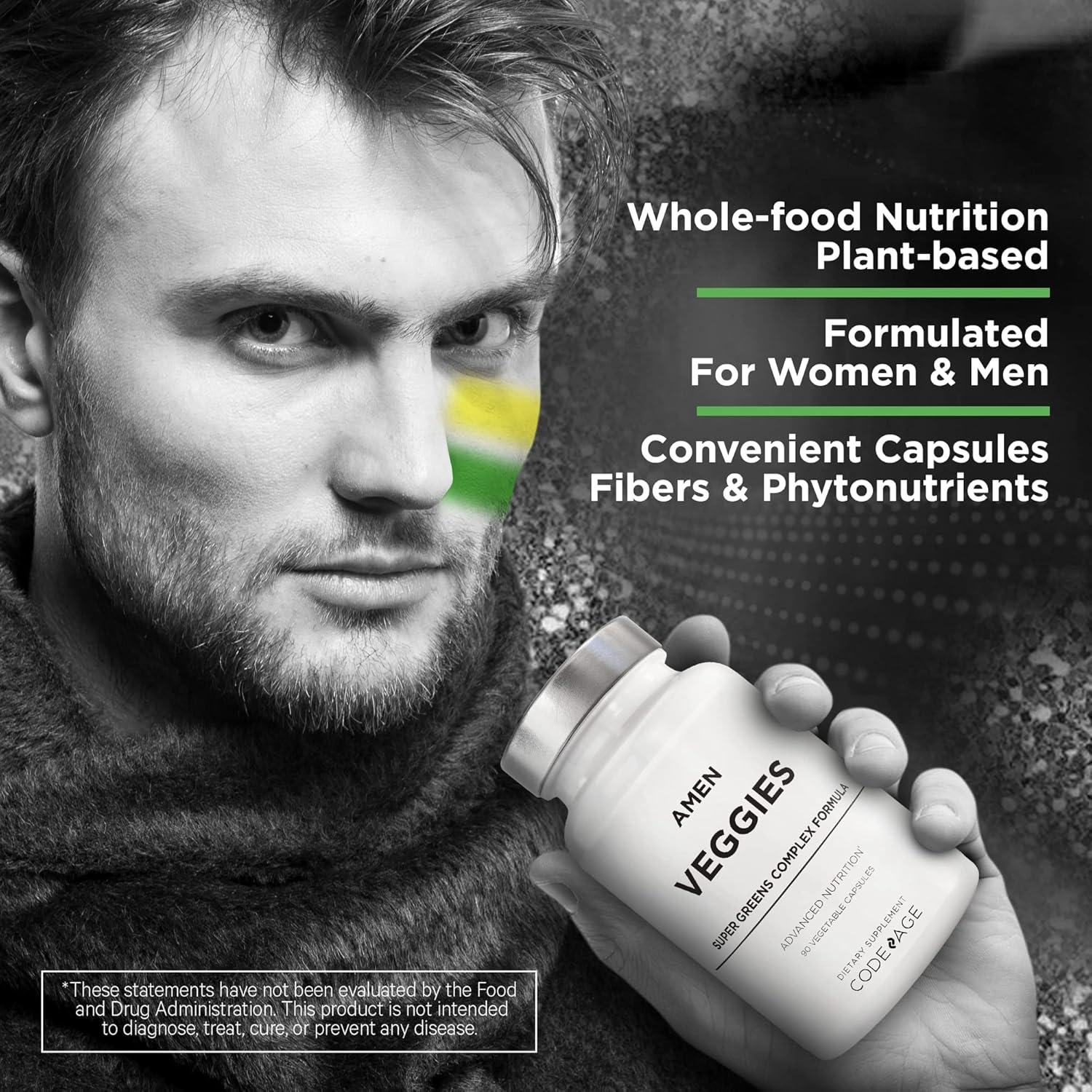 image:imageAmen Veggies Daily Veggies Vitamins Supplement Vegetables Vegan Blend amp WholeFood Raw Greens Multivitamin Capsules Mushroom Complex Superfood Minerals Green Vegetable Nutrients NonGMO 90 ct