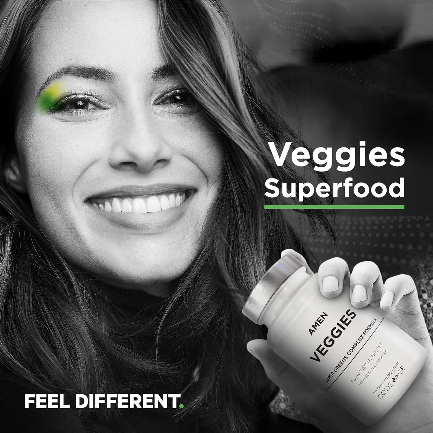 image:imageAmen Veggies Daily Veggies Vitamins Supplement Vegetables Vegan Blend amp WholeFood Raw Greens Multivitamin Capsules Mushroom Complex Superfood Minerals Green Vegetable Nutrients NonGMO 90 ct