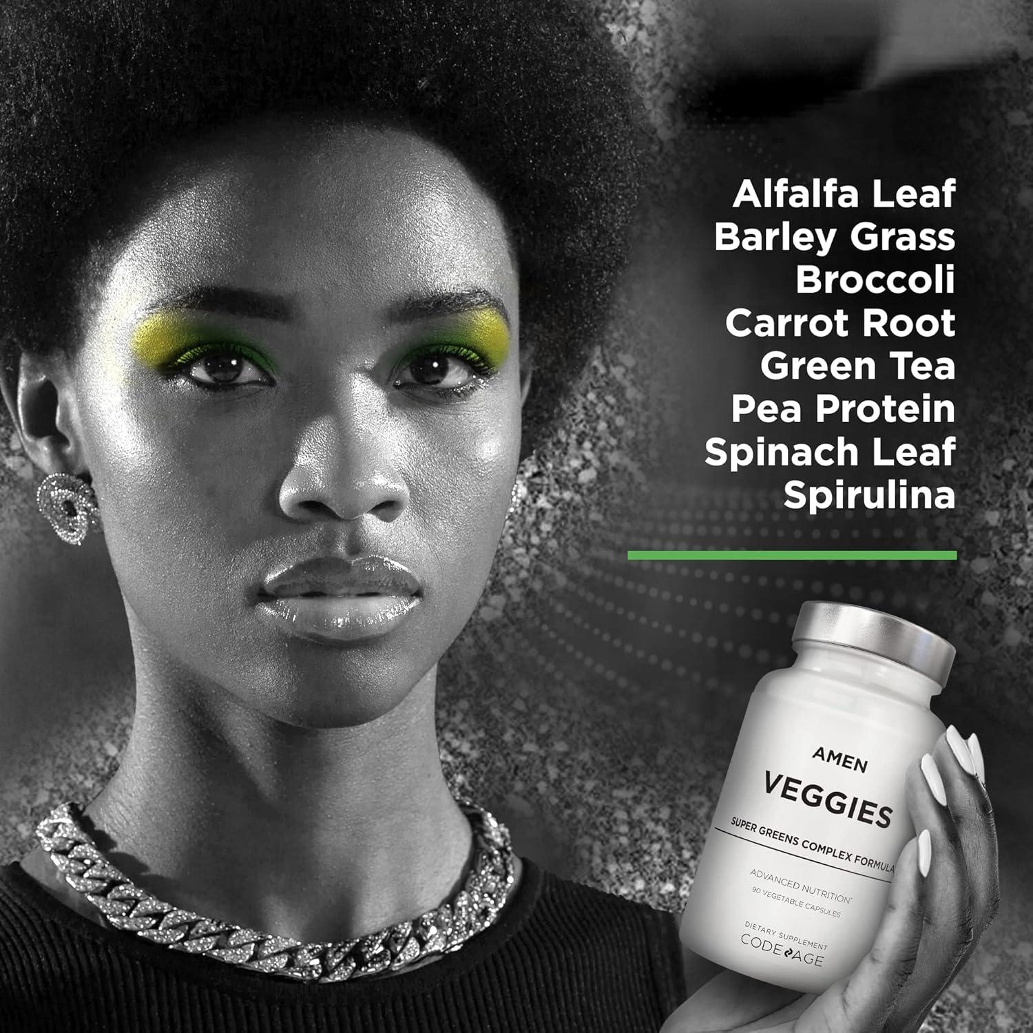 image:imageAmen Veggies Daily Veggies Vitamins Supplement Vegetables Vegan Blend amp WholeFood Raw Greens Multivitamin Capsules Mushroom Complex Superfood Minerals Green Vegetable Nutrients NonGMO 90 ct
