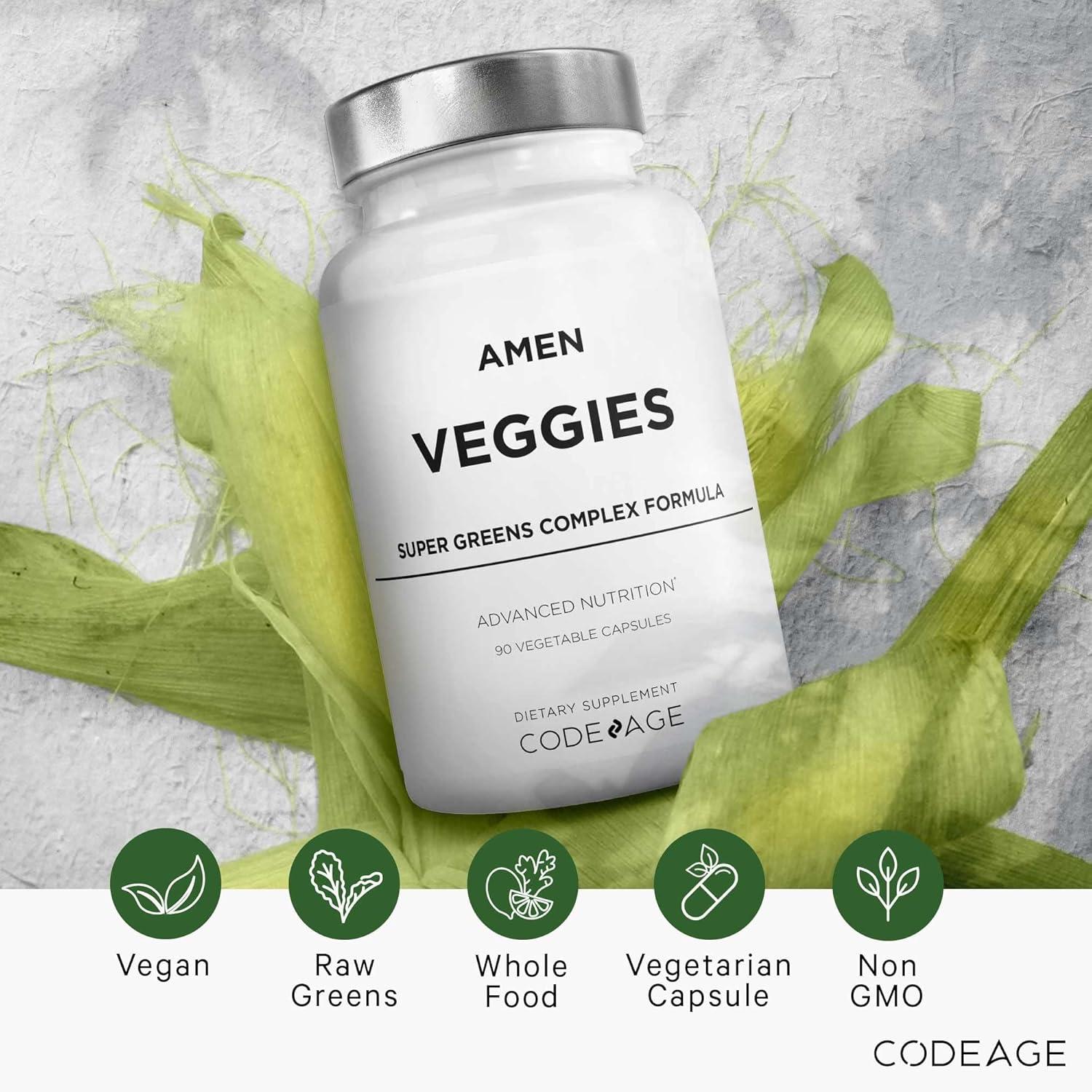 image:imageAmen Veggies Daily Veggies Vitamins Supplement Vegetables Vegan Blend amp WholeFood Raw Greens Multivitamin Capsules Mushroom Complex Superfood Minerals Green Vegetable Nutrients NonGMO 90 ct