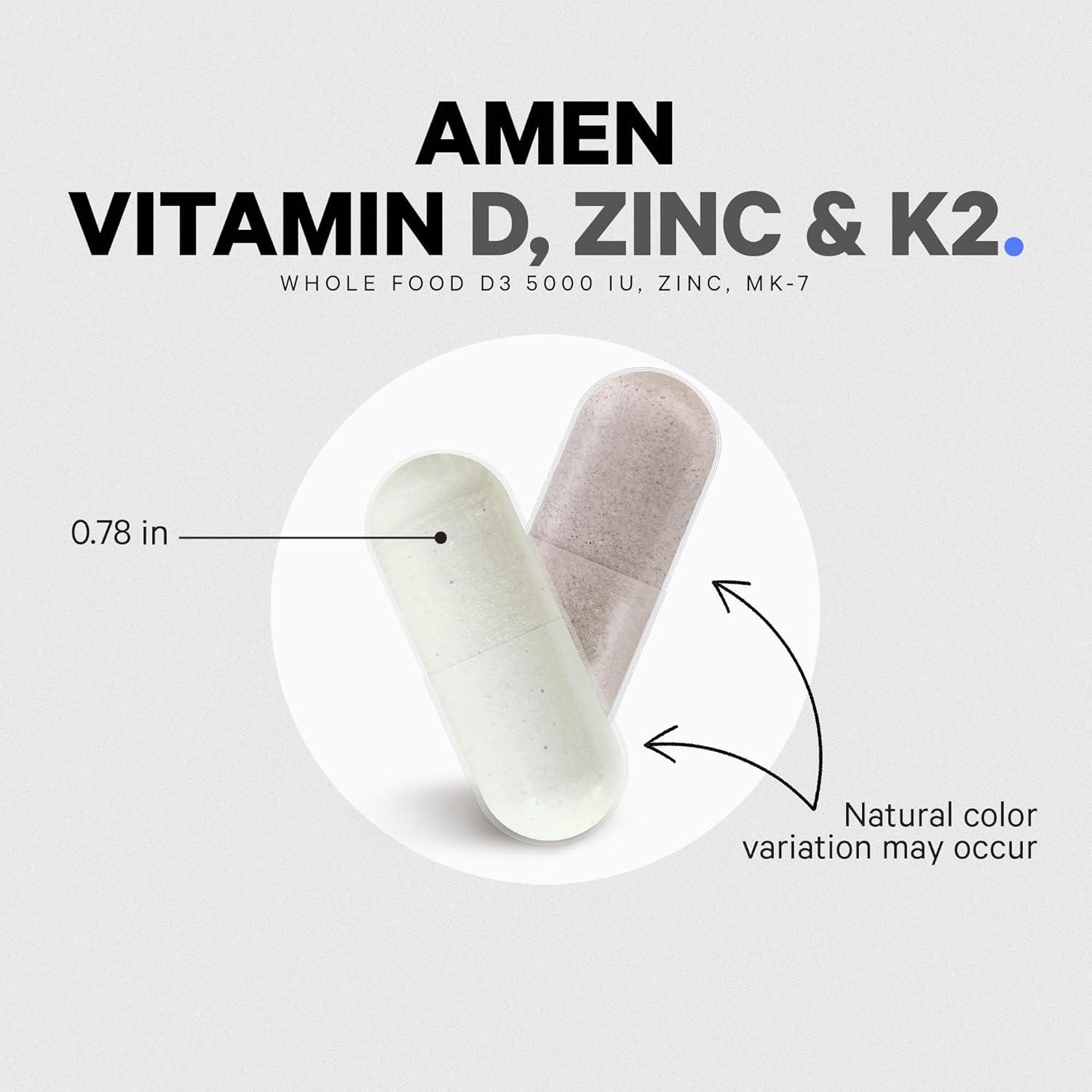 image:imageAmen Vitamin D K2 amp Zinc Cholecalciferol D3 5000 IU Organic Whole Food Blend with Apple Blueberry Cranberry Elderberry Powder Fruits Vegan Supplement D3 K2 Vitamins NonGMO 60 Capsules