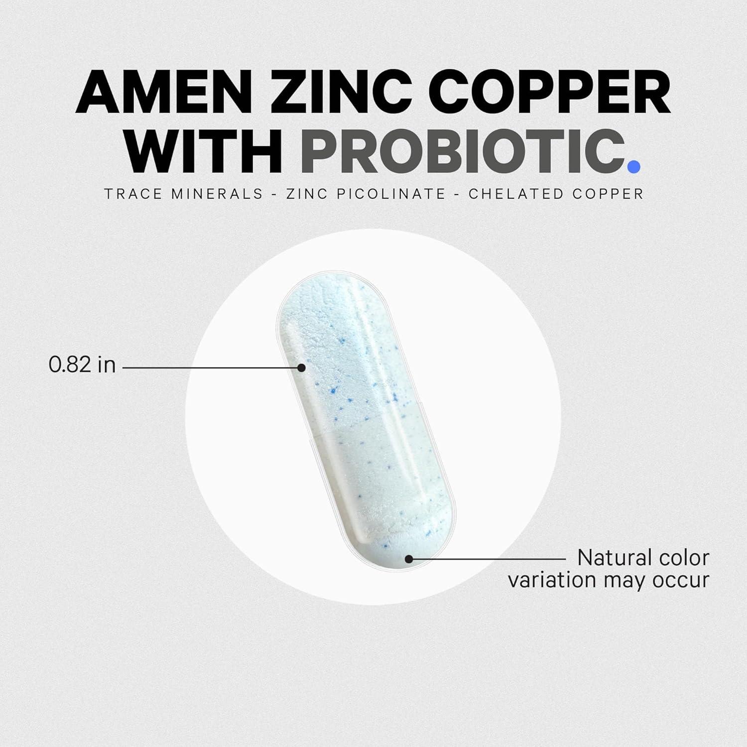 image:imageAmen Zinc amp Copper Supplement Probiotics 3 Months Supply One Per Day 50 mg Zinc Picolinate Vitamin Pills Essential Minerals Supplements 2 Billion CFUs Probiotic Vegan NonGMO 90 Capsules